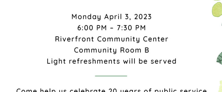 4/3/2023 @ 6p-7:30p Please join us at the Riverfront Community Center (Community Room B) to celebrate GPIP’s 20th Anniversary!!